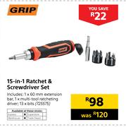 Grip 15 In 1 Ratchet & Screwdriver Set