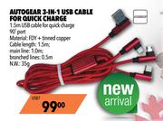Autogear 3 In 1 USB Cable For Quick Charge USB7