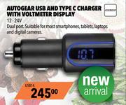 Autogear USB & Type C Charger With Voltmeter Display USB14