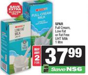 Spar Full Cream, Low Fat Or Fat Free UHT Milk-For Any 2 x 1Ltr  