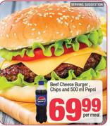 Beef Cheese Burger Chips And 500ml Pepsi-Per Meal