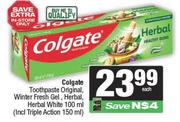 Colgate Toothpaste (Original, Winter Fresh Gel, Herbal, Herbal White Incl Triple Action)-100ml Each