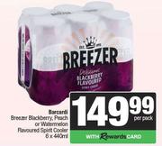 Bacardi Breezer Blackberry,Peach Or Watermelon Flavoured Spirit Cooler-6 x 440ml Per Pack