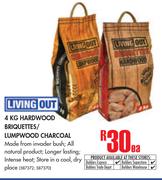 Living Out 4Kg Hardwood Briquettes/Lumpwood Charcoal-Each