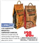 Living Out 4Kg Hardwood Briquettes/Lumpwood Charcoal-Each