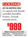 Goldair 40cm Misting Fan