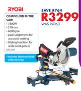 Ryobi 1800W Compound Mitre Saw (Includes Blade And Dust Collection Bag) CSS-210