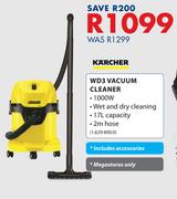 Karcher 1000W WD3 Vacuum Cleaner Including Accessories 1.629-800.0