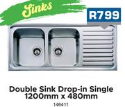 Double Sink Drop In Single 1200mm x 480mm