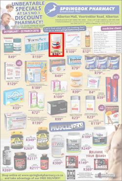 Springbok Pharmacy : Unbeatable Specials (24 Feb - 22 Mar 2016), page 1