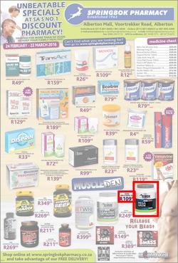 Springbok Pharmacy : Unbeatable Specials (24 Feb - 22 Mar 2016), page 1