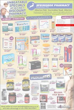 Springbok Pharmacy : Unbeatable Specials (24 Feb - 22 Mar 2016), page 1