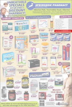Springbok Pharmacy : Unbeatable Specials (24 Feb - 22 Mar 2016), page 1