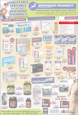 Springbok Pharmacy : Unbeatable Specials (24 Feb - 22 Mar 2016), page 1