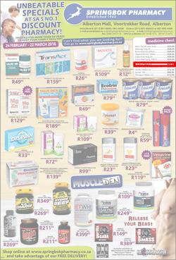 Springbok Pharmacy : Unbeatable Specials (24 Feb - 22 Mar 2016), page 1
