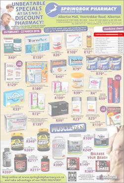 Springbok Pharmacy : Unbeatable Specials (24 Feb - 22 Mar 2016), page 1