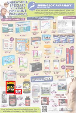 Springbok Pharmacy : Unbeatable Specials (24 Feb - 22 Mar 2016), page 1