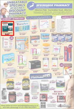 Springbok Pharmacy : Unbeatable Specials (24 Feb - 22 Mar 2016), page 1