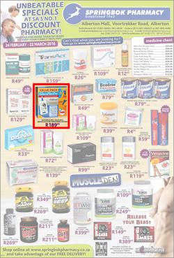Springbok Pharmacy : Unbeatable Specials (24 Feb - 22 Mar 2016), page 1