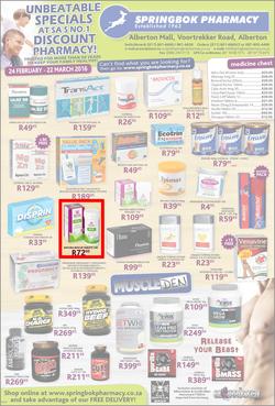 Springbok Pharmacy : Unbeatable Specials (24 Feb - 22 Mar 2016), page 1