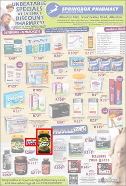 Springbok Pharmacy : Unbeatable Specials (24 Feb - 22 Mar 2016), page 1