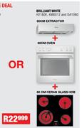 Brilliant White 60cm Extractor H2160E+ 60cm Oven KM6012+ 60cm Ceran Glass Hob DA1060