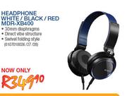 Sony Headphone White/Black/Red MDR-XB400