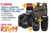 Canon Triple Lens Kit 600D+ 18-55+75-300+75MM F1.8 Lens