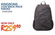 Kingsons 3 Div Back Pack KS6062