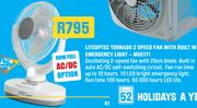 Liteoptec Tornado 2 Speed Fan With Built In Emergency Light MS5171
