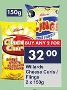 Willards Cheese Curls/Flings-For 2 x 150g