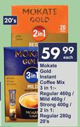Mokate Gold Instant Coffee Mix 3 In 1 Regular 460g/Mild 460g/Strong 400g/2 In 1 Regular 280g-20's Ea