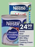 Nestle Ideal Evaporated Milk 380g/Dessert & Cooking Cream 290g-Each