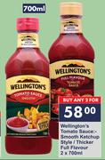 Wellington's Tomato Sauce Smooth Ketchup Style/Thicker Full Flavour-2 x 700ml