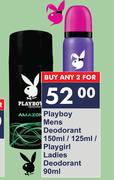 Playboy Mens Deodorant 150ml/125ml Playgirl Ladies Deodorant 90ml-For 2