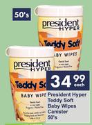 President Hyper Teddy Soft Baby Wipes Canister-50's Each