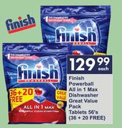 Finish Powerball All In 1 Max Dishwasher Great Value Pack Tablets 56's-Each