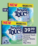 Personal Touch Washing Powder Sheets Auto 18's-90g Each
