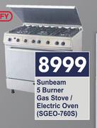 Defy Sunbeam 5 Burner Gas Stove/Electric Oven SGEO-760S