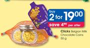 Clicks Belgian Milk Chocolate Coins-2x50g