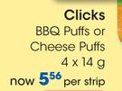 Clicks BBQ Puffs Or Cheese Puffs-4x14g Per Strip