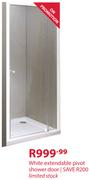 White Extendable Pivot Shower Door
