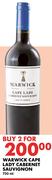 Warwick Cape Lady Cabernet Sauvignon-For 2 x 750ml