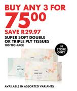 Super Soft Double Or Triple Ply Tissues 100/180 Pack-For Any 3