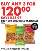 Crunchy Stix Or Soya Nibbles-For Any 3 x 150g