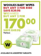 Woolies Baby Wipes (Various)-For Any 2