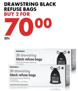 Drawstring Black Refuse Bags-For 2 x 20's Pack