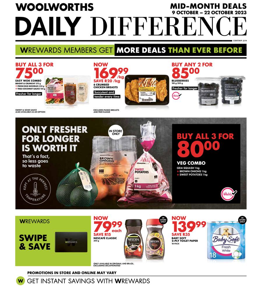 Woolworths Western Cape & Eastern Cape : Daily Difference (09 October - 22  October 2023) —