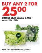Single Leaf Salad Bags Various-For 2 x 80g-130g