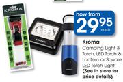 Kroma Camping Light & Torch, LED Torch & Lantern Or Square LED Torch Light-Each